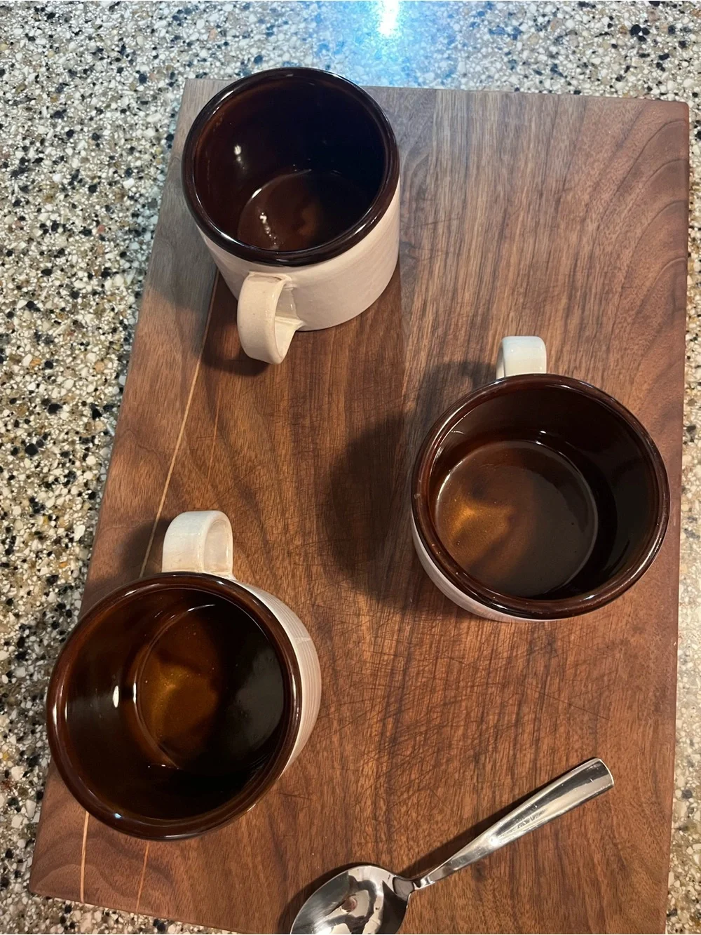 Two-Tone Brown Interior Cream Ceramic Coffee Mug Set - 3 Pack